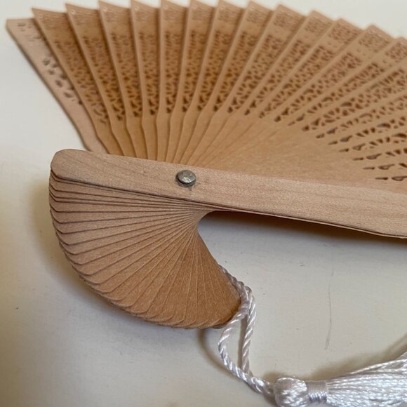 Laser-Cut Wooden Hand Fan with Tassel - Picture 7 of 8